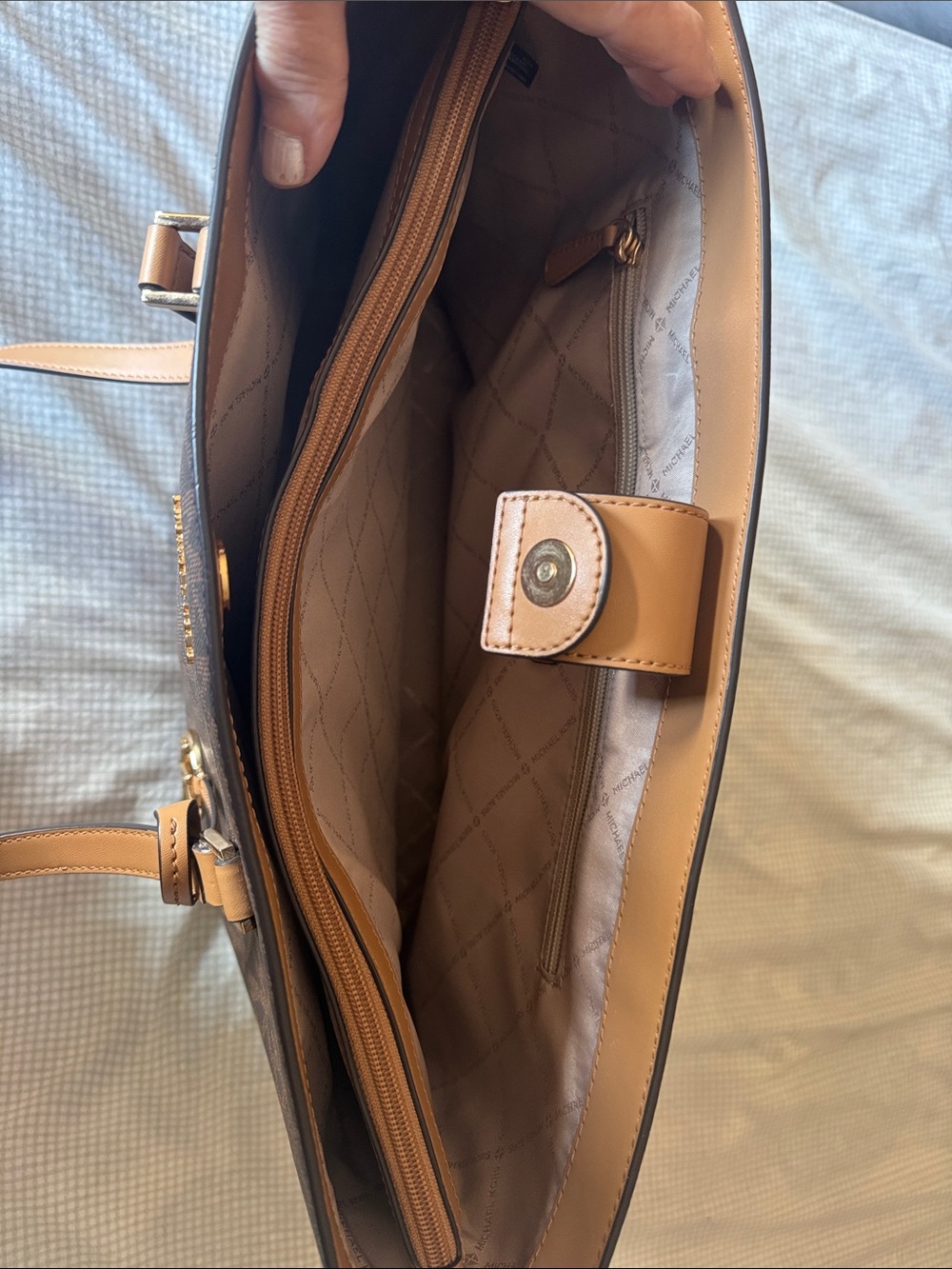 Michael Kors Brown MK Logo Tote with Tan Straps - Picture 3 of 5